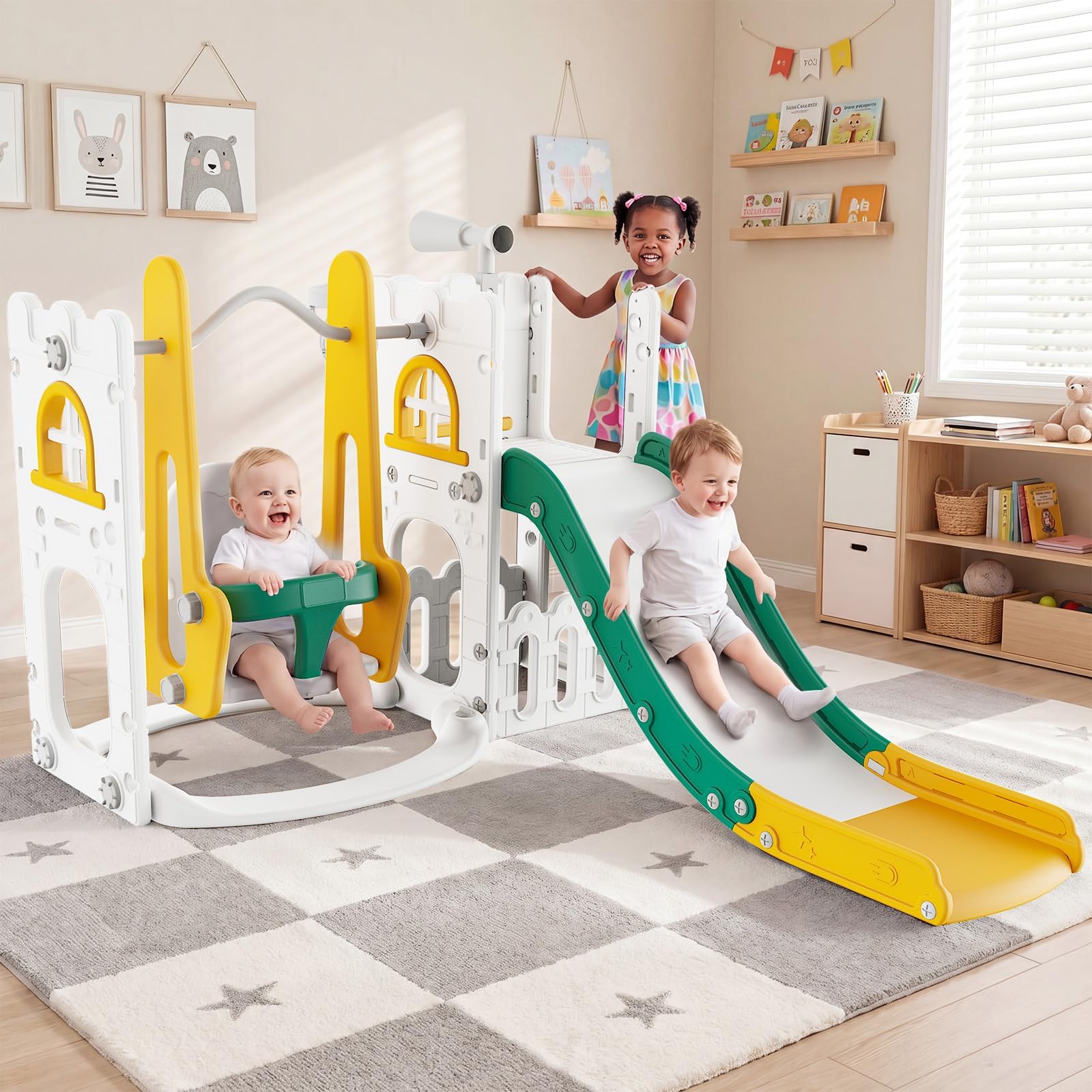 7 in 1 Toddler Slide And Swing - Kids Outdoor Basketball ulasan dan harga