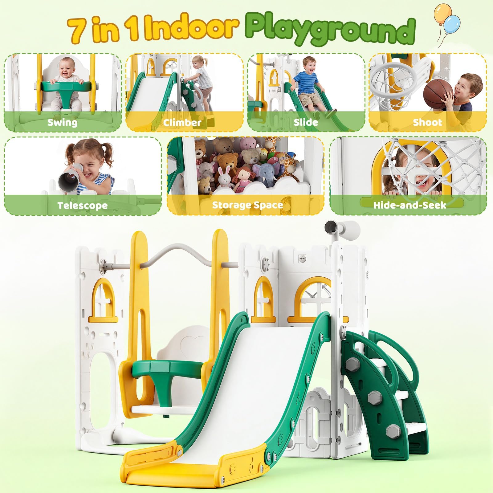 7 in 1 Toddler Slide And Swing - Kids Outdoor Basketball ulasan dan harga