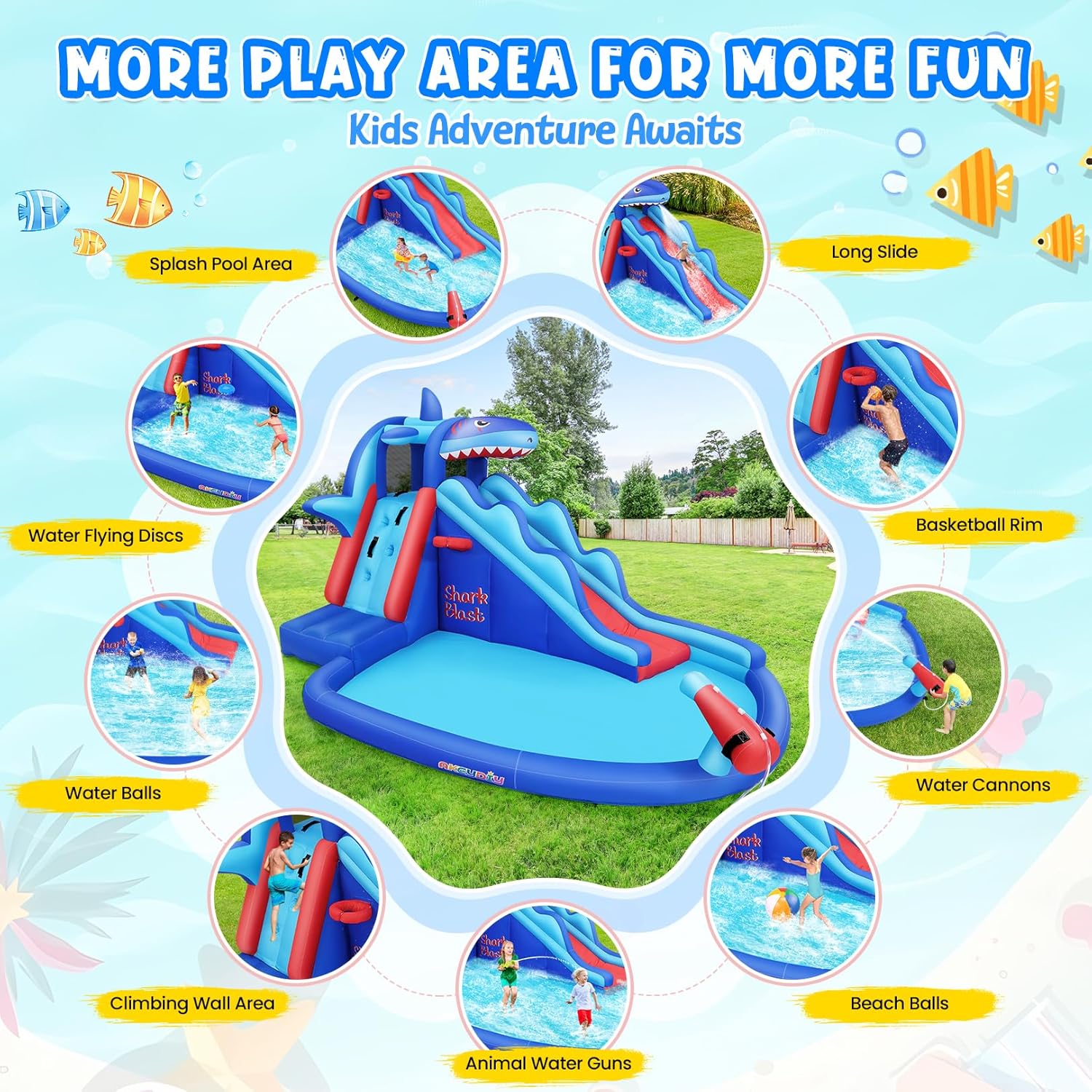 Shark-Themed Inflatable Water  - Kids Outdoor Basketball ulasan dan harga