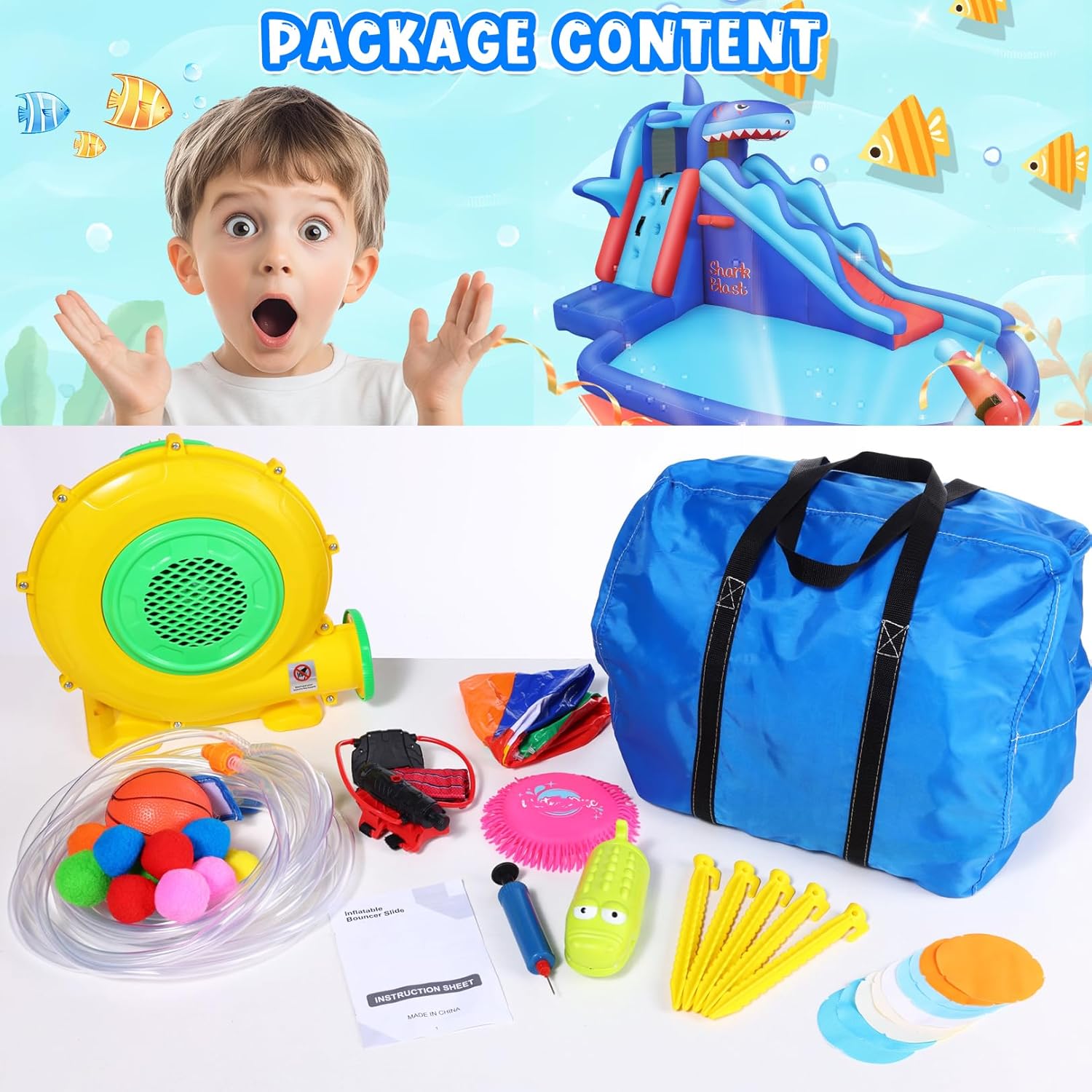 Shark-Themed Inflatable Water  - Kids Outdoor Basketball ulasan dan harga