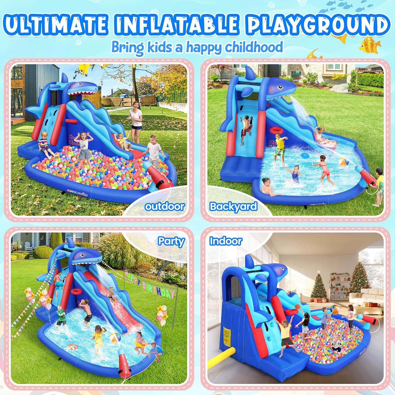 Shark-Themed Inflatable Water  - Kids Outdoor Basketball ulasan dan harga