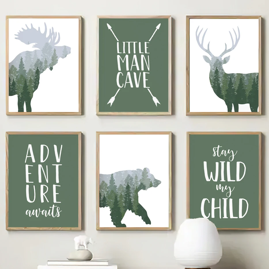 Green Woodland Deer Bear Moose - Kids Outdoor Quotes ulasan dan harga