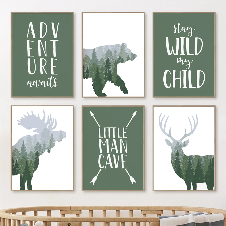 Green Woodland Deer Bear Moose - Kids Outdoor Quotes ulasan dan harga